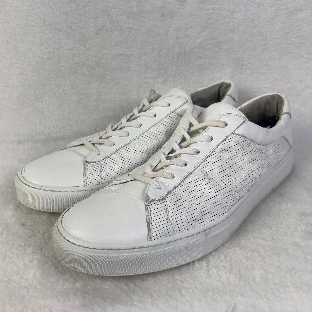 Koio‎ Shoes Mens 14 White Leather Perforated Lace Up Sneakers Made In Italy